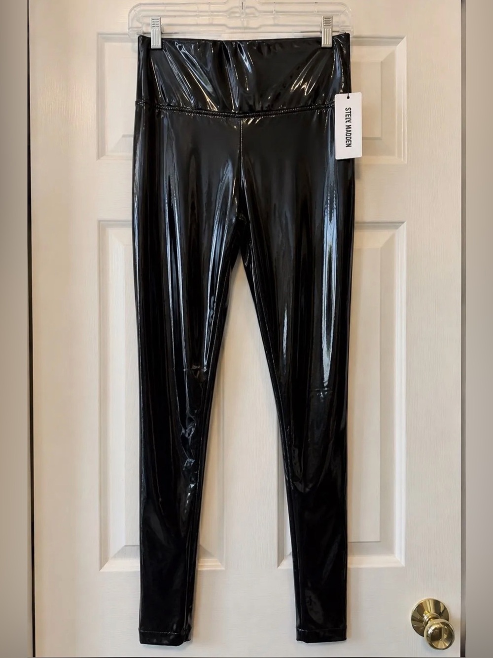 Steve Madden Black Coated Leggings XS NWT High Shine Liquid Look Stretch Pants